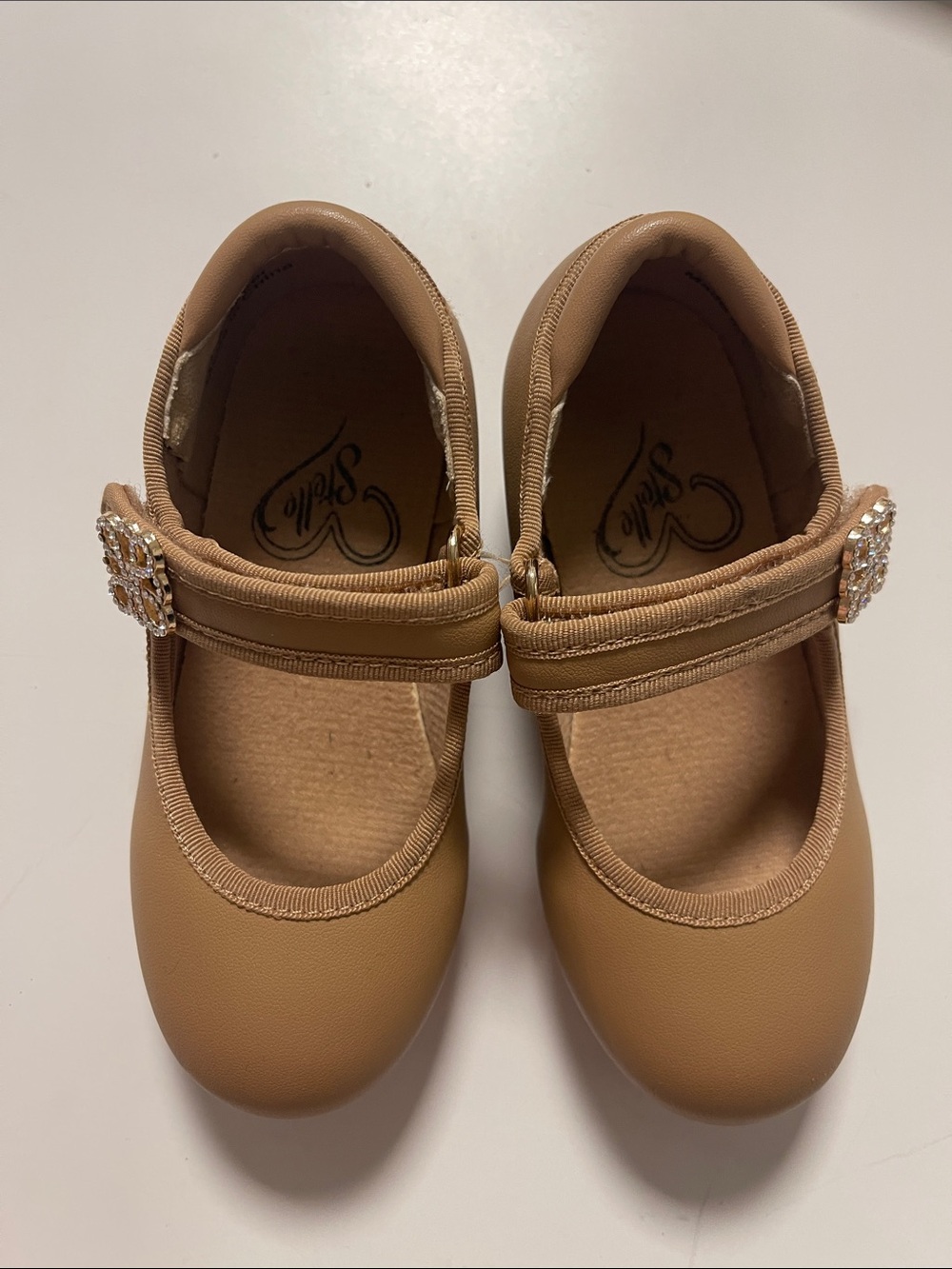Stelle girls' Tan Mary Jane tap Shoes with Crystal Buckle